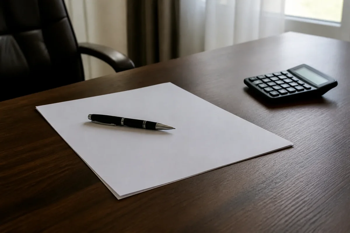 Contrat de joueur sur bureau avec stylo et calculatrice